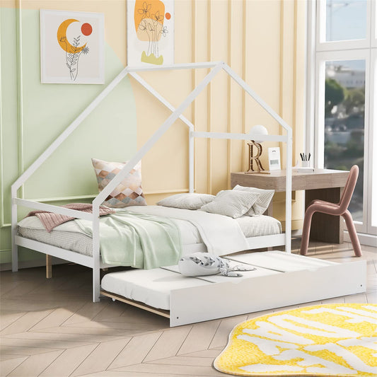 "Montessori Trundle Bed Set for Kids - Stylish Wood Floor Frame, No Spring Required, Perfect for Boys and Girls!"