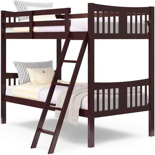 "Transform Your Kids' Room with the Caribou Espresso Twin-Over-Twin Bunk Bed - GREENGUARD Gold Certified!"